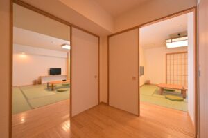 Tatami rooms with low tables and floor cushions