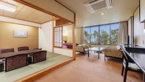 Tatami seating area and chairs by the window