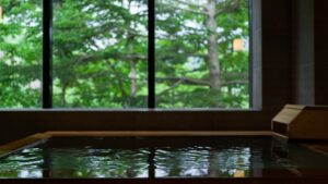 树景大窗旁的私人浴池