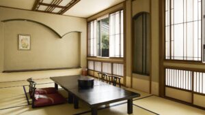 带矮桌和坐垫的榻榻米房间