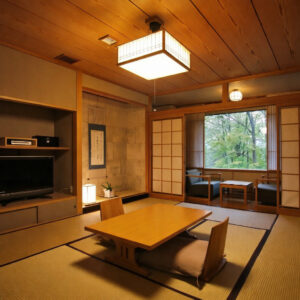 Tatami room with low table and window seating