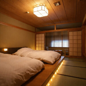 Two beds in a tatami-style guest room