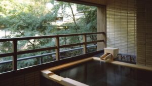 树景阳台旁的私人露天浴池