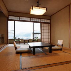 配有矮桌和和式坐椅的榻榻米客房