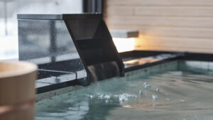 Primo piano di un bagno privato con acqua corrente