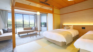 Letti singoli in una camera con tatami