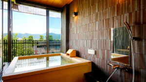 可欣赏山景的私人露天浴池