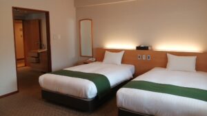 Deux lits jumeaux dans la chambre