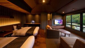 日式旅馆客房内的双床