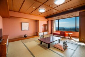 Tatami room with low table and window seating