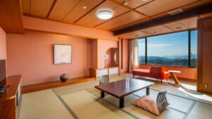 Tatami room with low table and window sofa