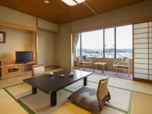 Tatami room with low table and window chairs