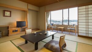 Tatami room with low table and window chairs