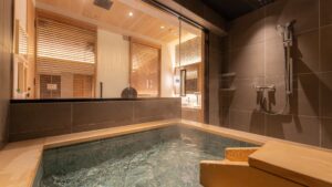 Baño privado de madera en la habitación con zona de ducha