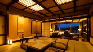 Tatami room with low table and chairs