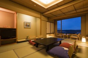 Tatami room with low table and floor cushions