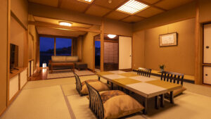 Tatami room with low table and floor cushions