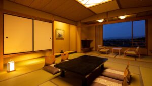 Tatami room with low table and window seating