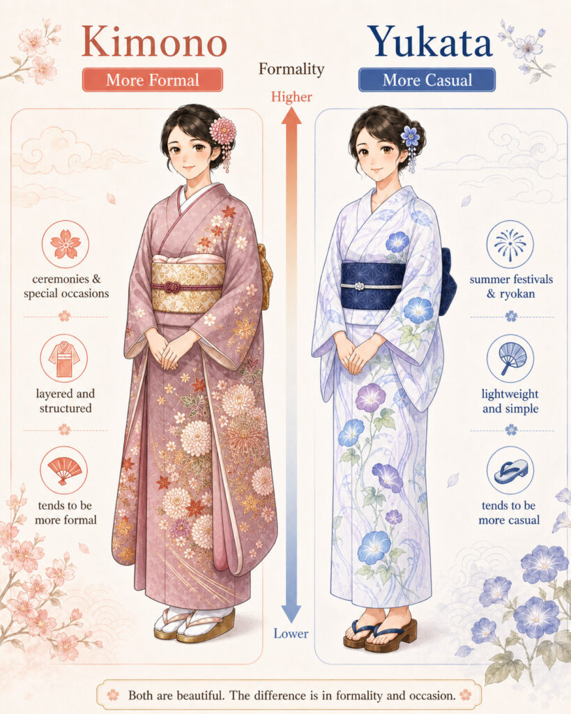 Difference of kimono and yukata in terms of formality