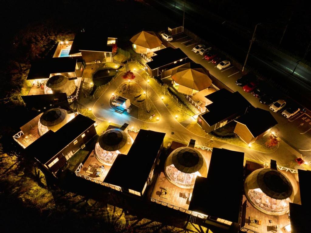 Glamp Dome Fuji Oshino Aerial Night View