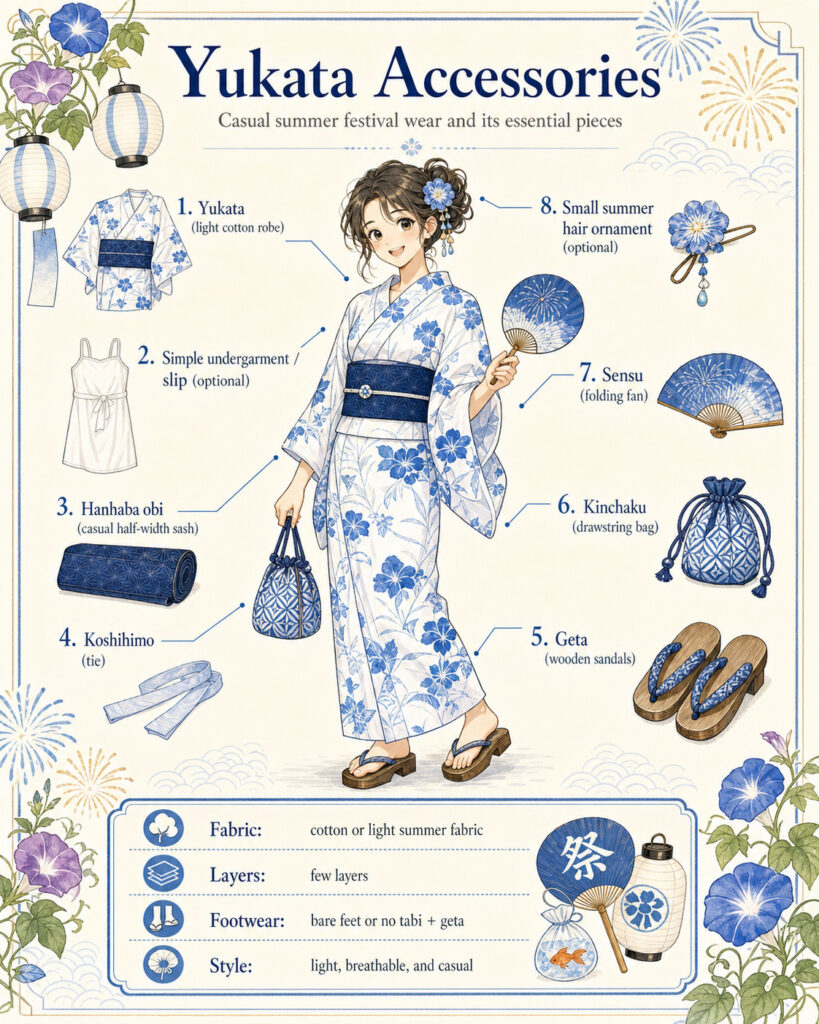 illustration of yukata accessories