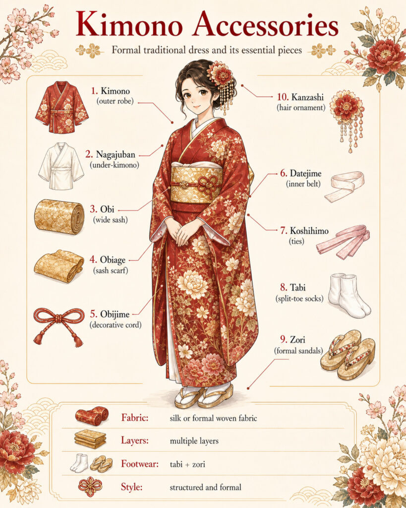 illustration of kimono accessories