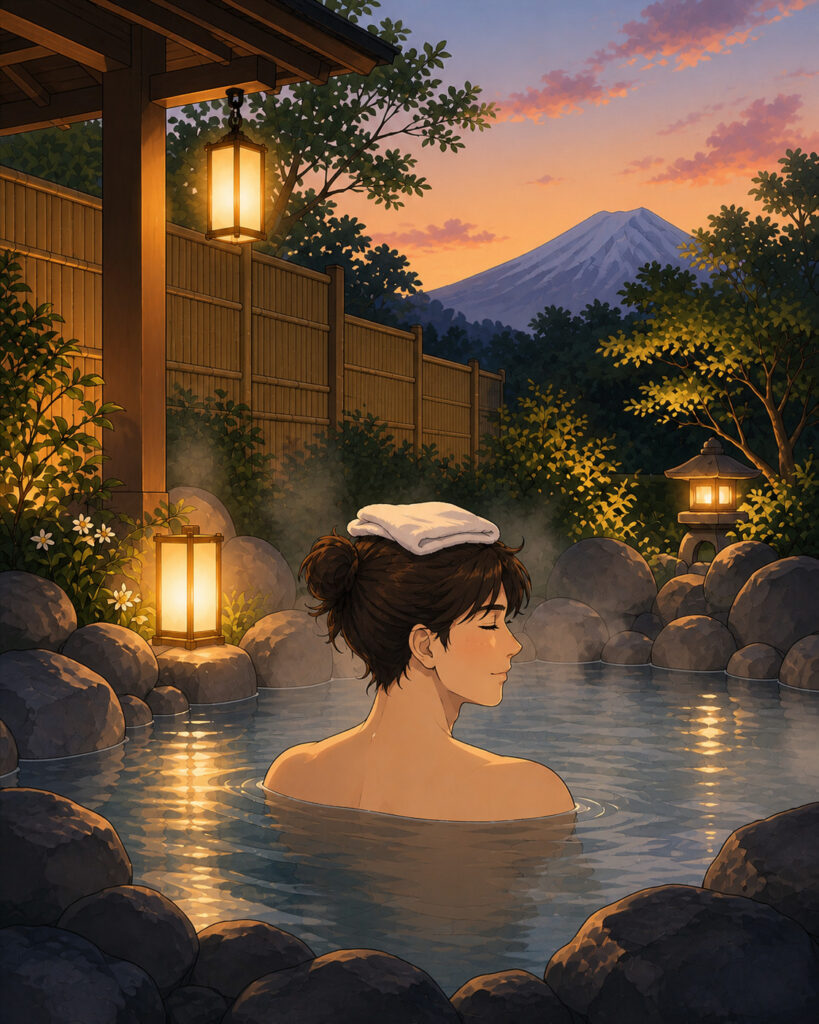 Keep the small onsen towel on your head during bathing