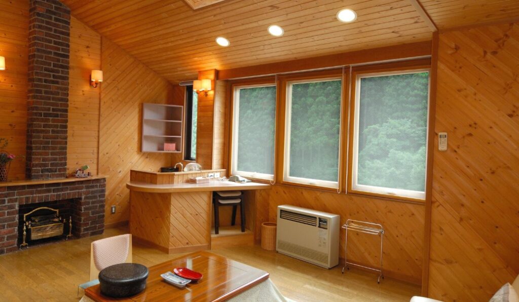 Minakami Sansou Wooden Room Fireplace