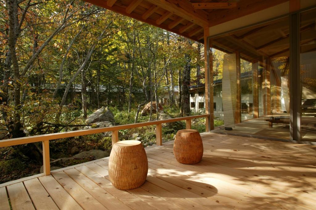 Mozumo Ryokan Wooden Terrace Forest View