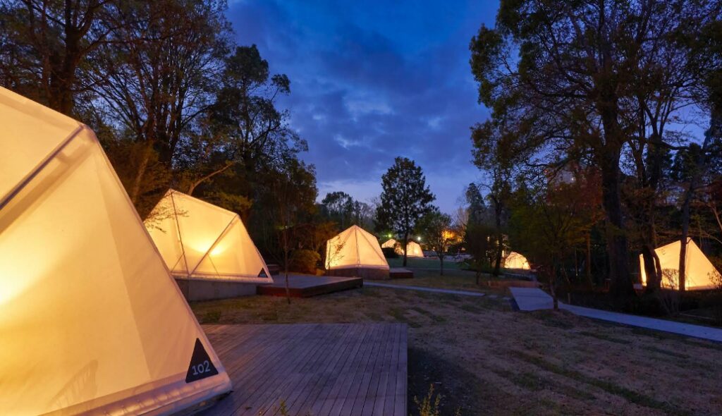 Resol No Mori Glamping Tents At Dusk
