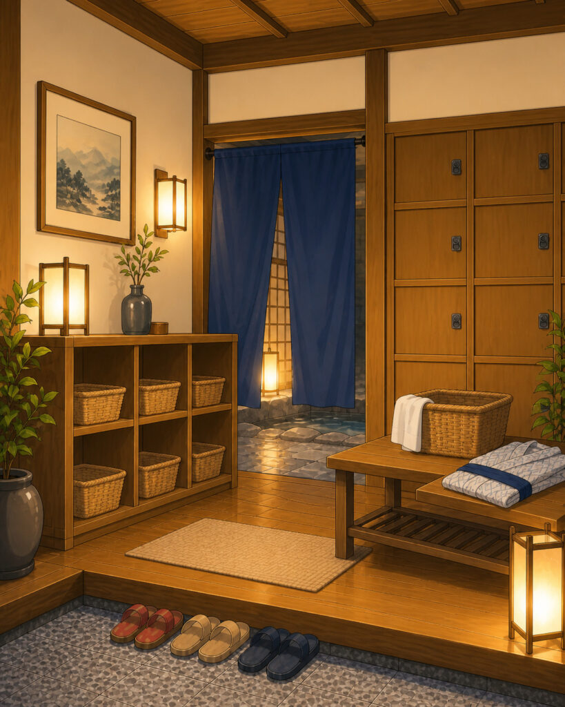 The are at the onsen where you can undress and keep your belongings safe
