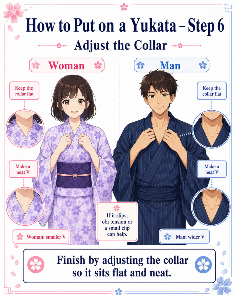 Den Kragen des Yukata anpassen
