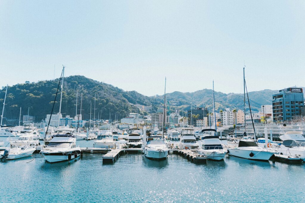 Atami harbour with lots of parked boats