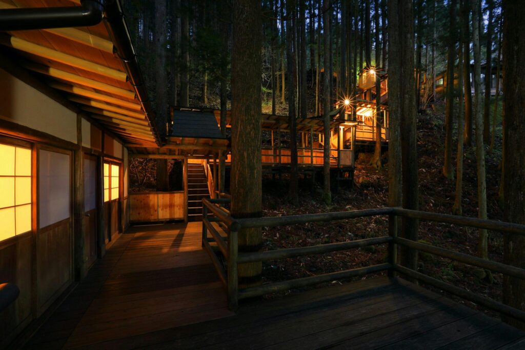 Covered Outdoor Corridor At Night