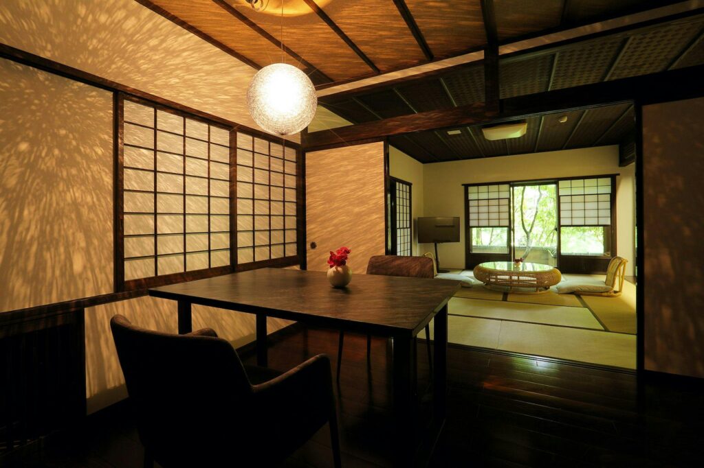 Dark Tatami Room With Long Table
