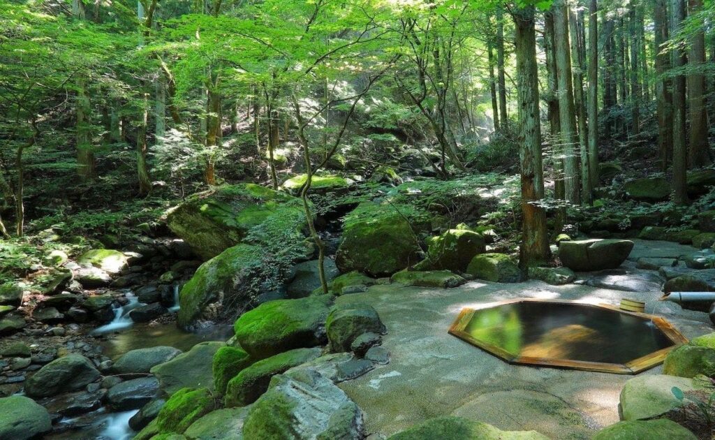 Forest Open Air Bath Among Rocks