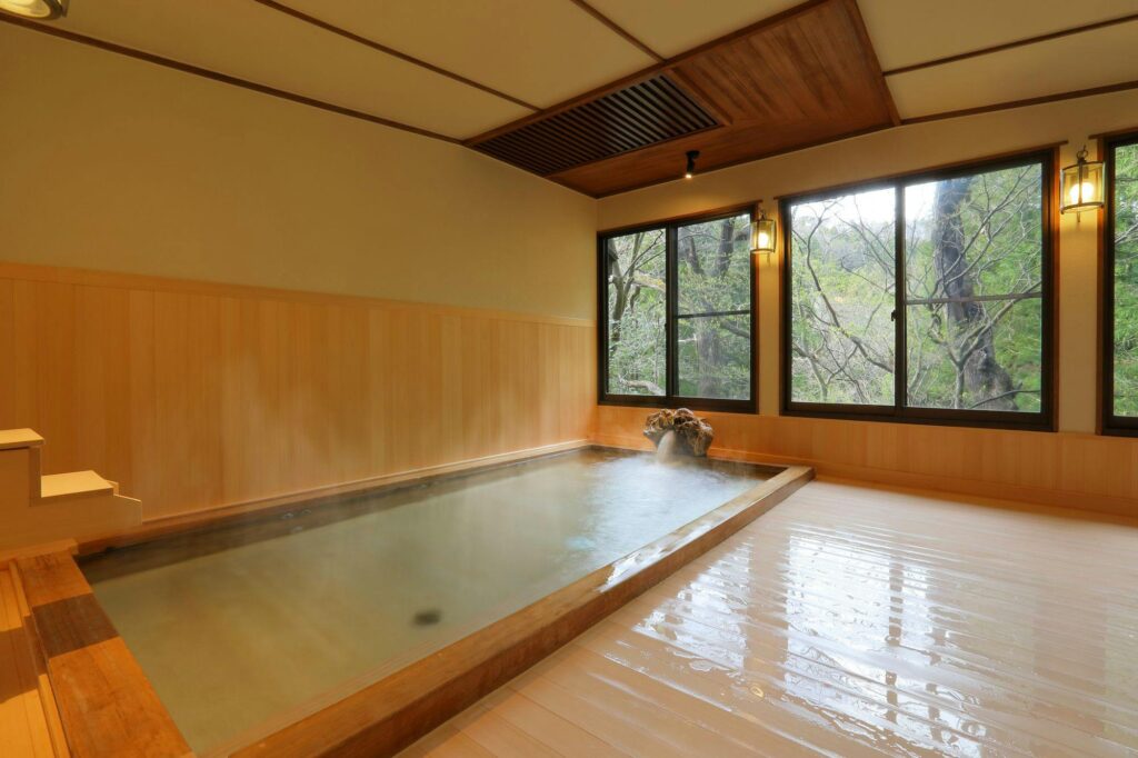 Indoor Bath With Wooden Floor And Window
