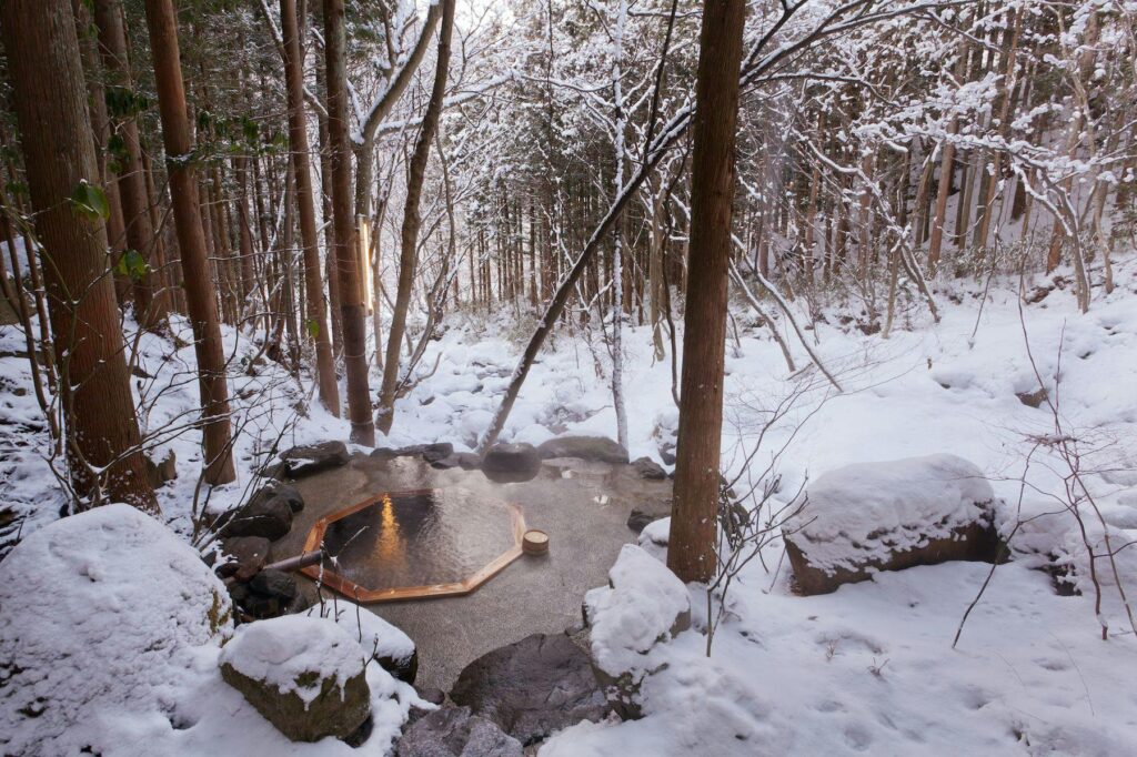 Snowy Open Air Bath In The Forest