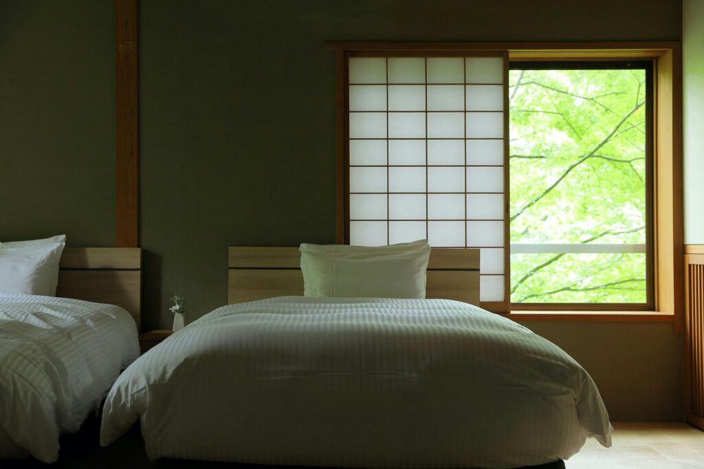 Twin Bed Room With Forest View